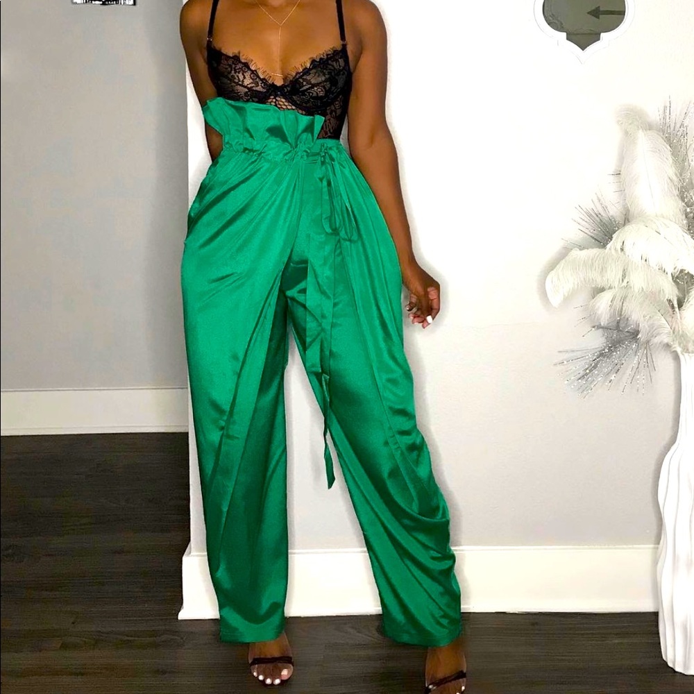 Green high waste pants